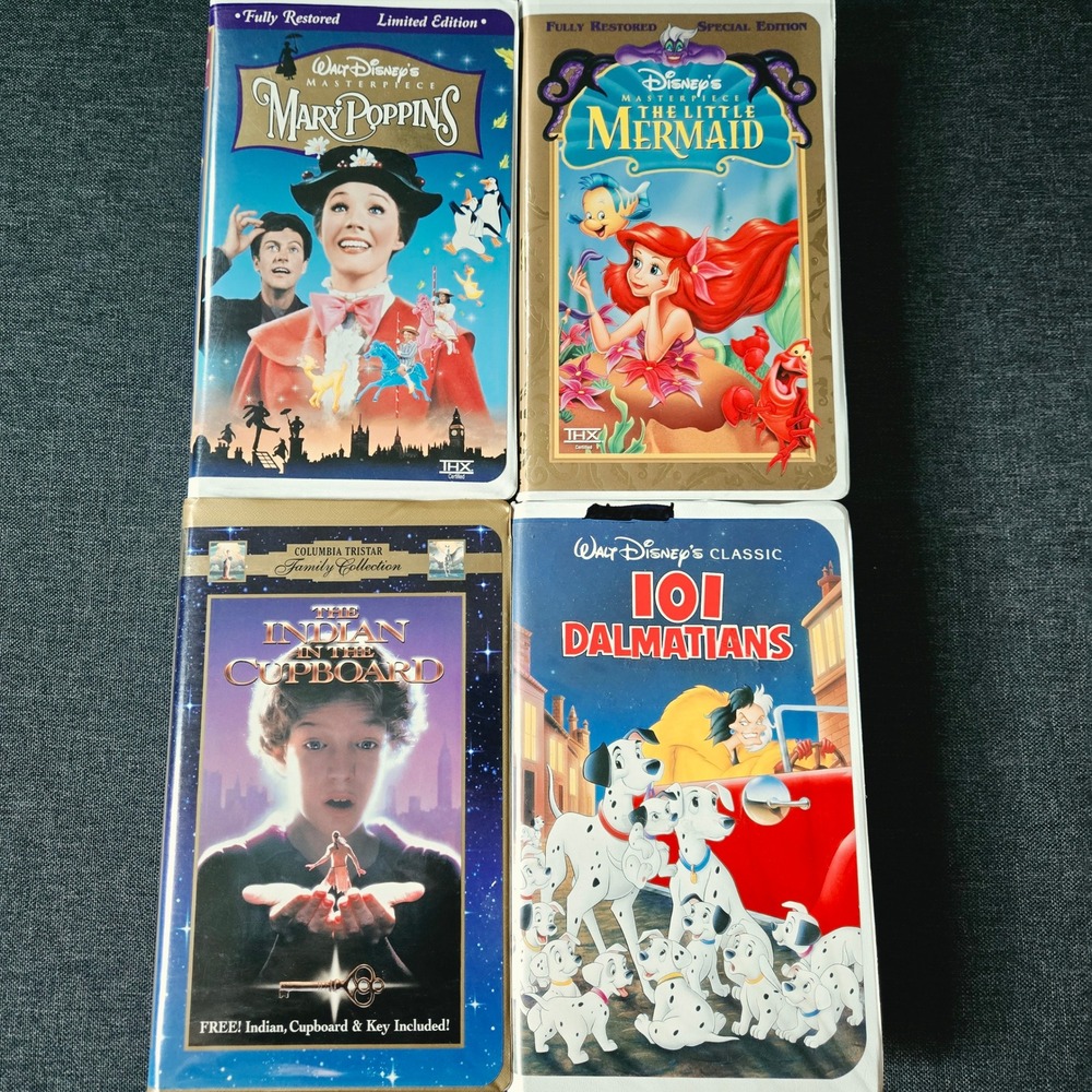 Disney VHS Tape Lot 4pc Mary Poppin Little Mermaid 101 Dalmatians Diamond Indian